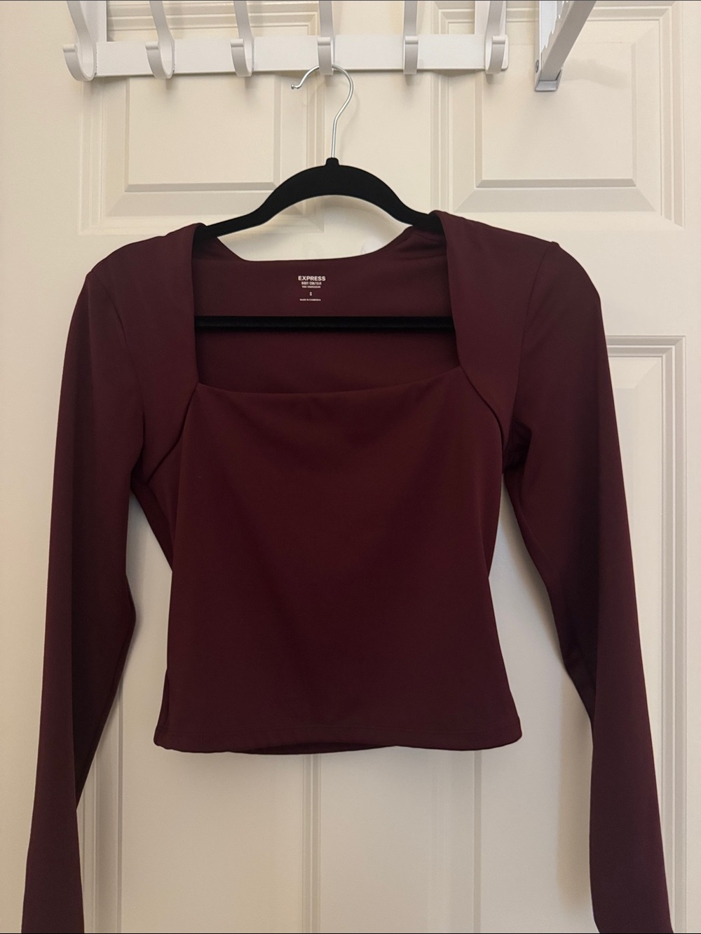 Express contour high compression Long Sleeve Square Neck Top - Deep Wine